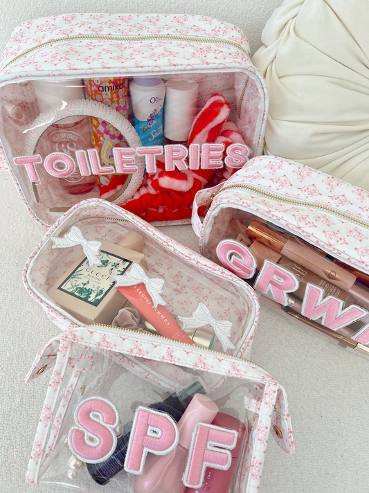 3 Bows - Pink Toile Make up Bag