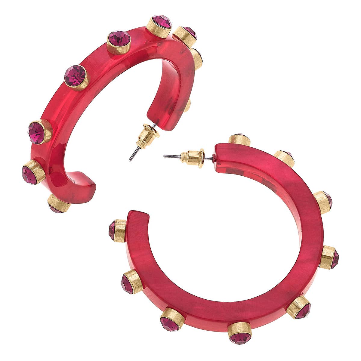 Fuchsia Rhinestone Hoop Earrings