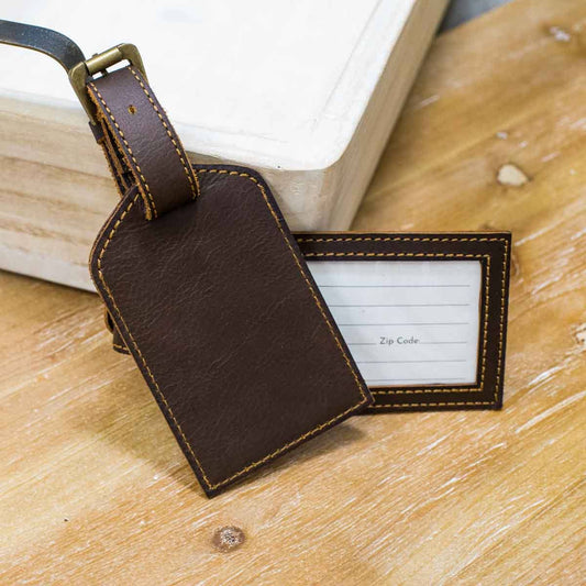 Leather Luggage Tag: Dark Brown